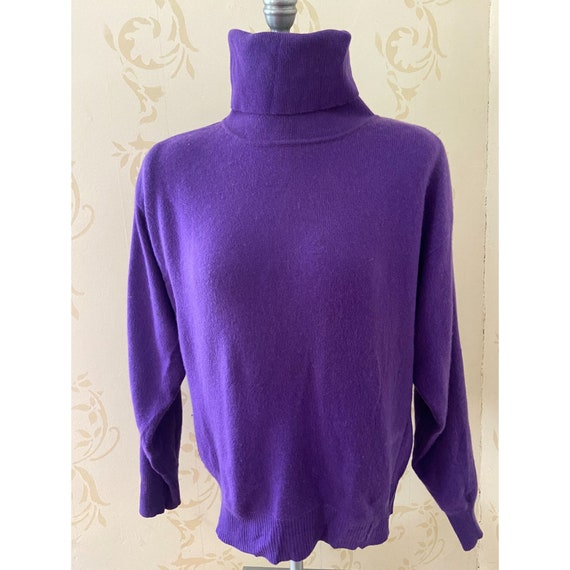 Ladies Large Bloomingdales Purple 100% Cashmere T… - image 1