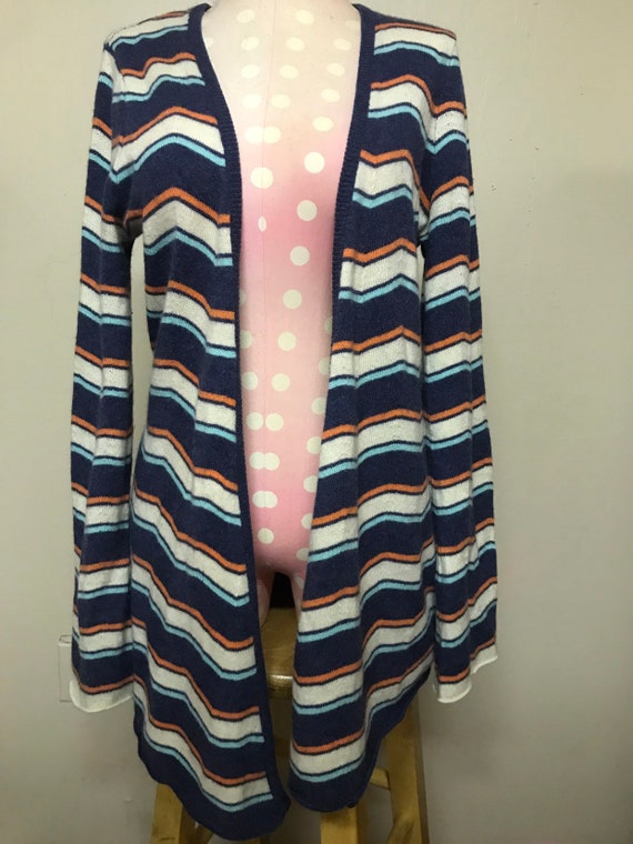 Minnie Rose 100% cashmere cardigan striped sweater