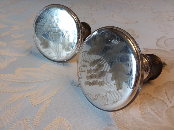 Antique Mercury Glass Drapery Finial Ends Pair With Grape Etsy