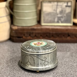 Vintage Metal Musical Powder Box