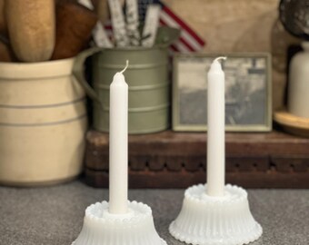 Vintage Indiana Milk Glass Taper Candle Holders Set of 2