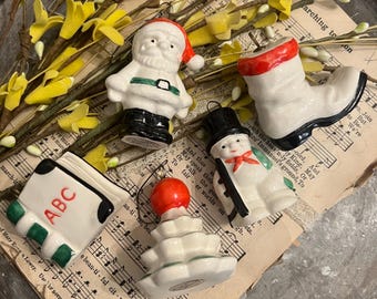 Vintage Goebel West Germany Ceramic Christmas Ornaments Set of 5