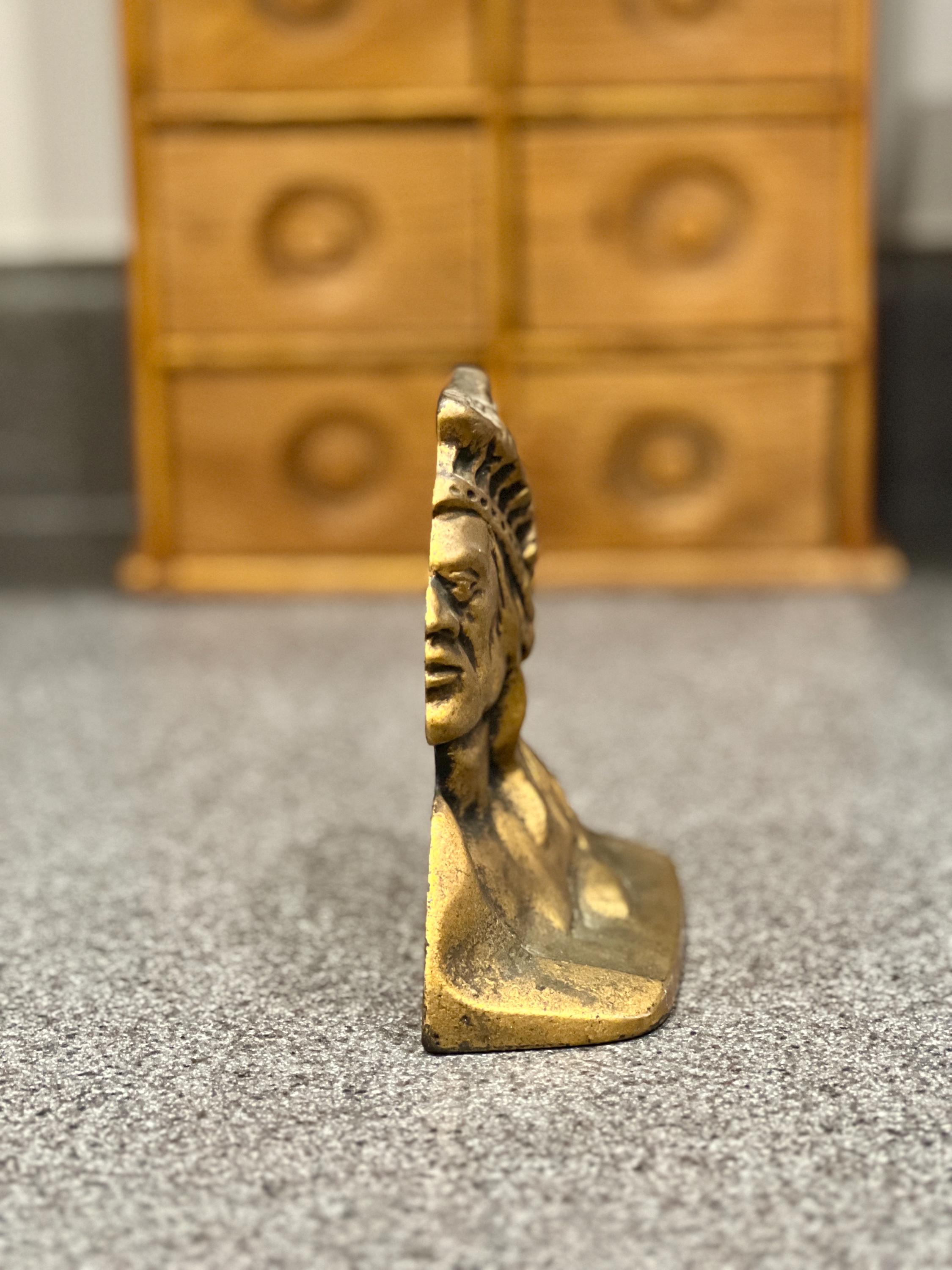 Rare Antique Native American Indian Chief Brass Bronze Metal