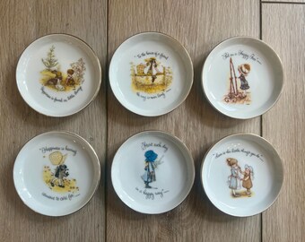 Vintage 1973 Holly Hobbie Miniature Porcelain Plates Set of 6