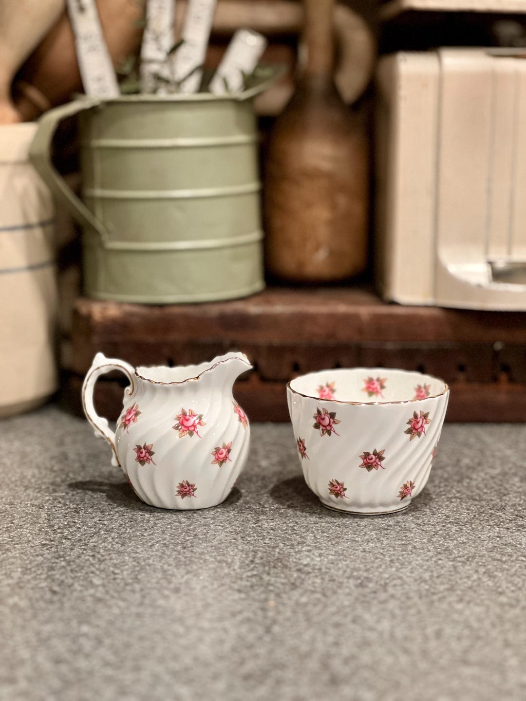 Vintage Aynsley Rosedale England Bone China Small Creamer Sugar Bowl ...