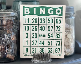 Vintage Green Bingo Cards Farmhouse Decor Set of 4