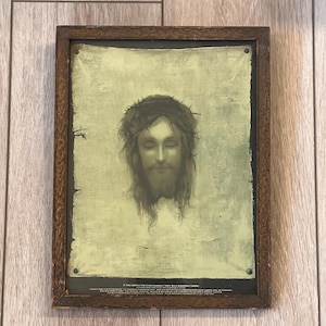 Vintage "Jesus Christus" Gabriel Max 'St. Veronica's Handkerchief' Framed Optical Illusion Print
