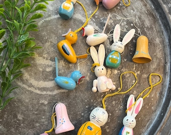 Vintage Hand Painted Wood Easter Ornaments