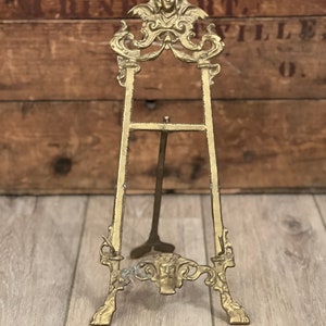 Large Antique French Victorian Orante Brass Table Top Picture Easel