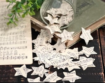 Antique Hymnal Sheet Music 200 Paper Stars Confetti