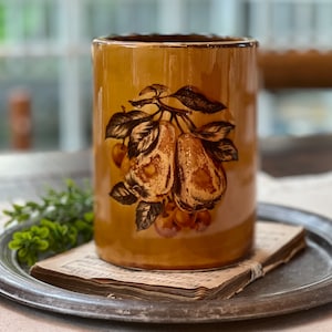 Vintage Harvest Gold Ceramic Fruit Pear Canister Vase