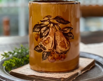 Vintage Harvest Gold Ceramic Fruit Pear Canister Vase