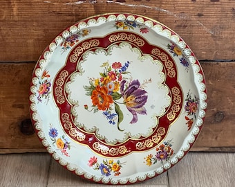 Vintage 1971 Daher Decorated Ware England Round Metal Floral Bowl Tin