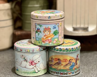 Vintage Spring Easter Bunny Storage Tins Set