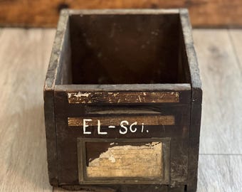Vintage Wooden School Storage Bin, 1930s Industrial Library Card Drawer