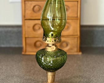Vintage Green Glass Hurricane Oil Lamp