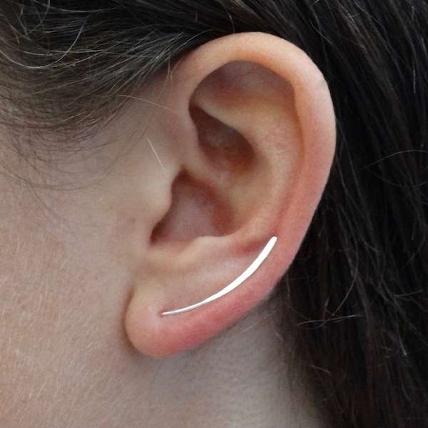 Minimal Ear Climber, Silver Climber Earrings, Silver Bar Ear Crawler, Sterling Silver Stud Earrings