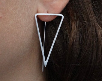 Silver Triangle Earrings, Matt Silver Earrings, Minimal Silver Jewellery, Geometric Silver Drop Earrings, Brushed Sterling Silver