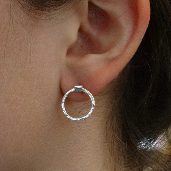 Large lightly hammered open circle earrings main image 1