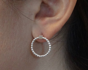 Silver Earrings, Silver Hoops, Front Facing Hoop Earrings, Silver Balls Hoops, Circle Earrings, Minimal Sterling Silver