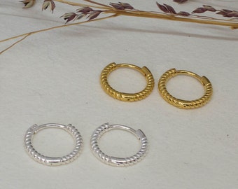 Plaited Hoop Earrings, Silver Huggie, Gold Vermeil Huggie Hoops, Stacking Earrings