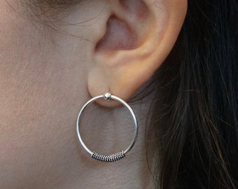 Silver Earrings, Silver Hoops, Front Facing Hoop Earring, Sterling Silver, Boho Silver Earrings, Silver Wirework