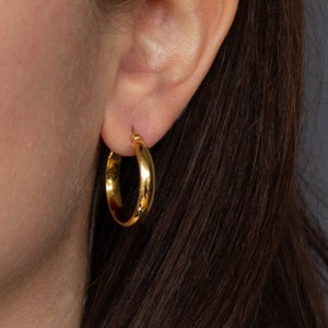 Chunky Gold Hoops, Gold Vermeil Hoop Earrings, Simple Hoops, Gold Everyday Medium Hoops