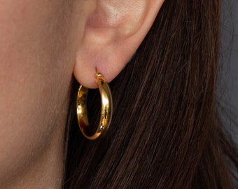 Chunky Gold Hoops, Gold Vermeil Hoop Earrings, Simple Hoops, Gold Everyday Medium Hoops