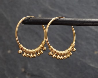 Gold Hoops, Gold Hoop Earrings, Boho Gold Hoops, Gold Beaded Hoop Earrings, Gold Vermeil