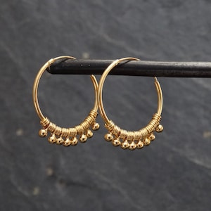 Gold Hoops, Gold Hoop Earrings, Boho Gold Hoops, Gold Beaded Hoop Earrings, Gold Vermeil