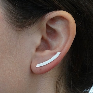 Silver Ear Climber, Silver Bar Climber Earrings, Sterling Silver Ear Crawler, Minimal Silver Stud Earrings image 1