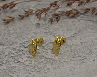 Gold Leaf Studs, Tiny Stud Earrings, Botanical Jewellery, Gold Vermeil