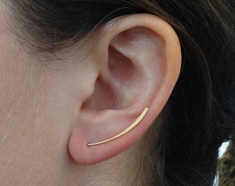 Minimale Ear Climber, Gold Climber Oorbellen, Gold Bar Ear Crawler, Gold Vermeil Stud Oorbellen