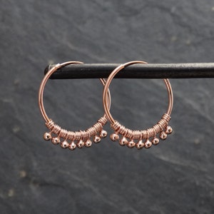 Rose Gold Hoops, Rose Gold Hoop Earrings, Boho Rose Gold Hoops, Gold Beaded Hoop Earrings, Rose Gold Vermeil