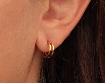 Gold Hoops, Gold Vermeil Hoop Earrings, Minimal Hoops, Stud Hoops, Small Gold Hoops, Gold Bar Hoop Earrings