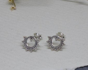 Boho Silver Stud Earrings, Open Circle Studs, Silver Stacking Earrings, Oxidised Sterling Silver