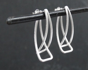 Silver Ear Jackets, Minimal Ear Jacket Earrings, Brushed Silver Stud Earrings, Geometric Earrings, Matt Sterling Silver