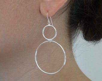 Silver Earrings, Silver Drop Earrings, Open Circle Earrings, Front Facing Hoops, Minimal Silver Earrings, Sterling Silver