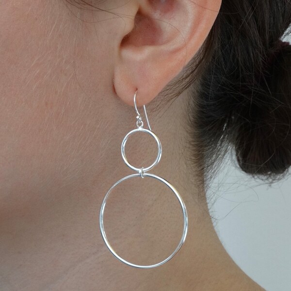 Boucles d'oreilles en argent, Boucles d'oreilles en argent, Boucles d'oreilles cercle ouvert, Créoles orientées vers l'avant, Boucles d'oreilles minimalistes en argent, Argent sterling