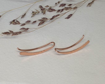 Rose Gold Ear Climber, Hammered Crawler Earrings, Rose Gold Climber Earrings, Ear Sweeps