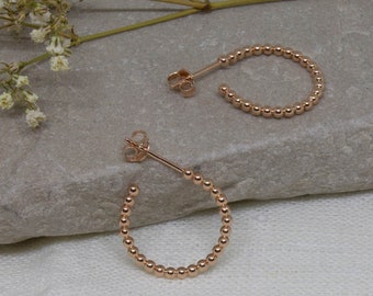 Rose Gold Hoops, Minimal Rose Gold Earrings, Rose Gold Ball Hoops, Everyday Stacking Earrings