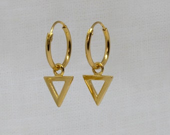 Gold Hoop Earrings, Triangle Charm Hoops, Geometric Gold Hoops, Everyday Earrings, Stacking Earrings