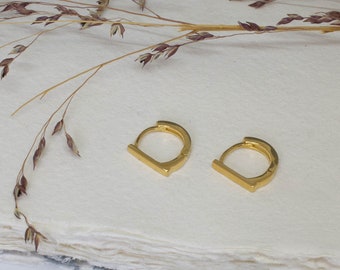 Gold Huggie Hoop Earrings, Simple Gold Hoops, Minimal Gold Earrings, Flat Bar Hoops, Gold Vermeil