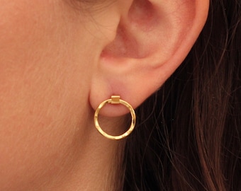 Gold Earrings, Gold Hoops, Front Facing Hoop Earrings, Hammered Gold Earrings, Open Circle Earrings, Minimal Gold Vermeil