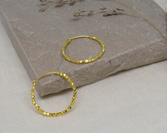 Gold Hoop Earrings, Beaded Gold Hoops, Textured Gold Earrings, Boho Gold Jewellery, Gold Vermeil Bead Hoops