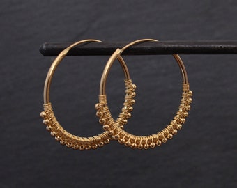 Gold Hoops, Gold Hoop Earrings, Boho Gold Hoops, Gold Beaded Hoops, Gold Vermeil, Gold Bead Earrings