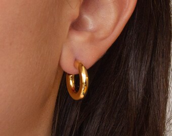 Gold Hoops, Chunky Gold Hoops, Stud Hoop Earrings, Thick Gold Hoops, Tube Hoops, Gold Vermeil