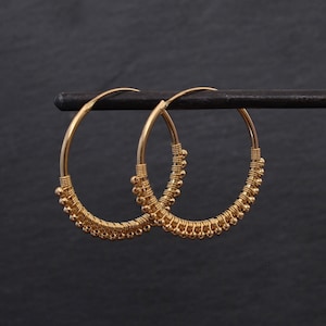 Gold Hoops, Gold Hoop Earrings, Boho Gold Hoops, Gold Beaded Hoops, Gold Vermeil, Gold Bead Earrings