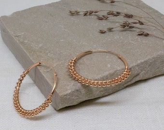 Rose Gold Hoops, Boho Rose Gold Earrings, Gold Beaded Hoops, Large Hoop Earrings