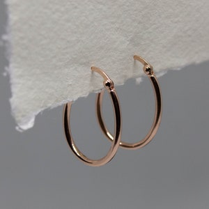 Oval Rose Gold Hoops, Rose Gold Hoop Earrings, Minimal Pink Gold Earrings, Rose Gold Vermeil Hoops